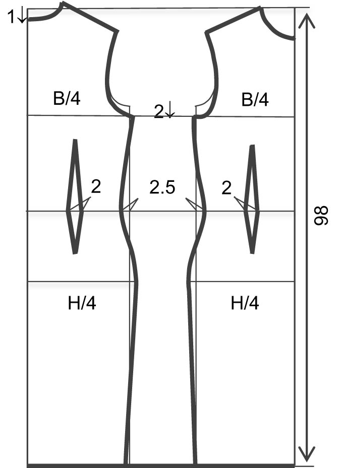 Figure 10 
               Pattern for both real and virtual clothes. Note: B (bust size) = 92 cm; H (hip size) = 93 cm.
            