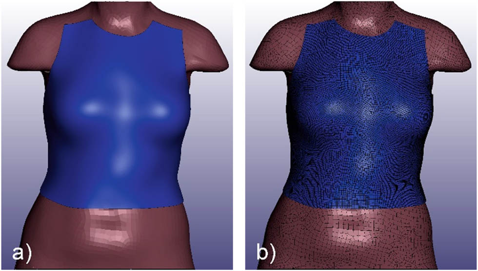 Figure 2
Modeling of the first layer of the ballistic package: (a) geometric model and (b) numerical model.