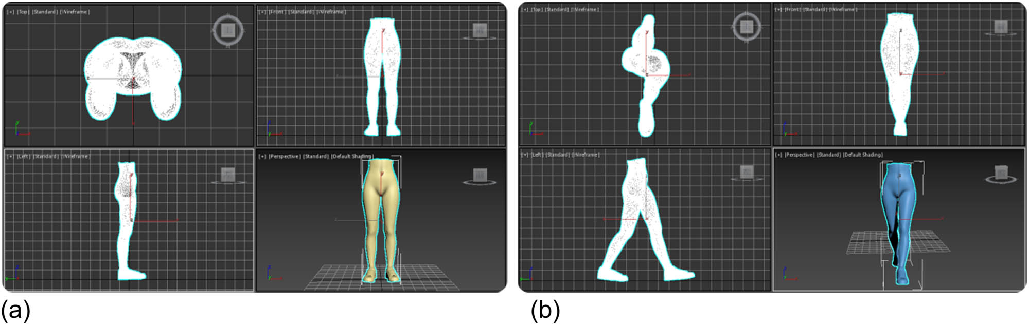 Figure 3 
                  Human body modeling in different postures. (a) Pose 1. (b) Pose 2.
               
