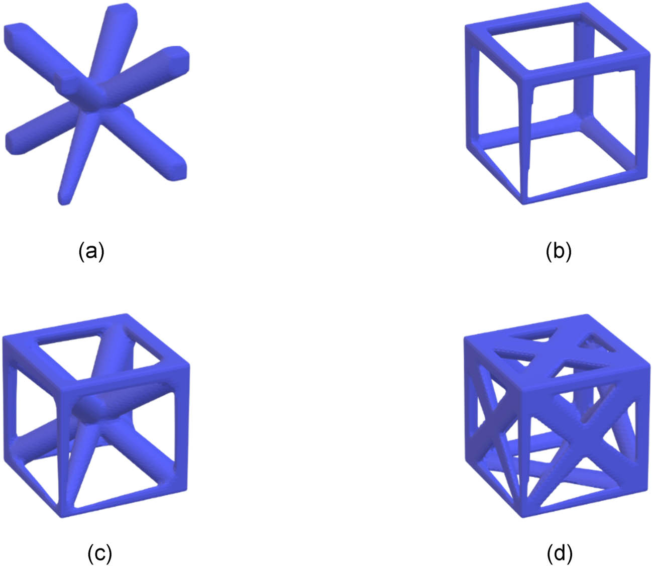 Figure 7
Variable density lattice structure. (a) BCC, (b) VC, (c) BCCZ, and (d) FCCZ.