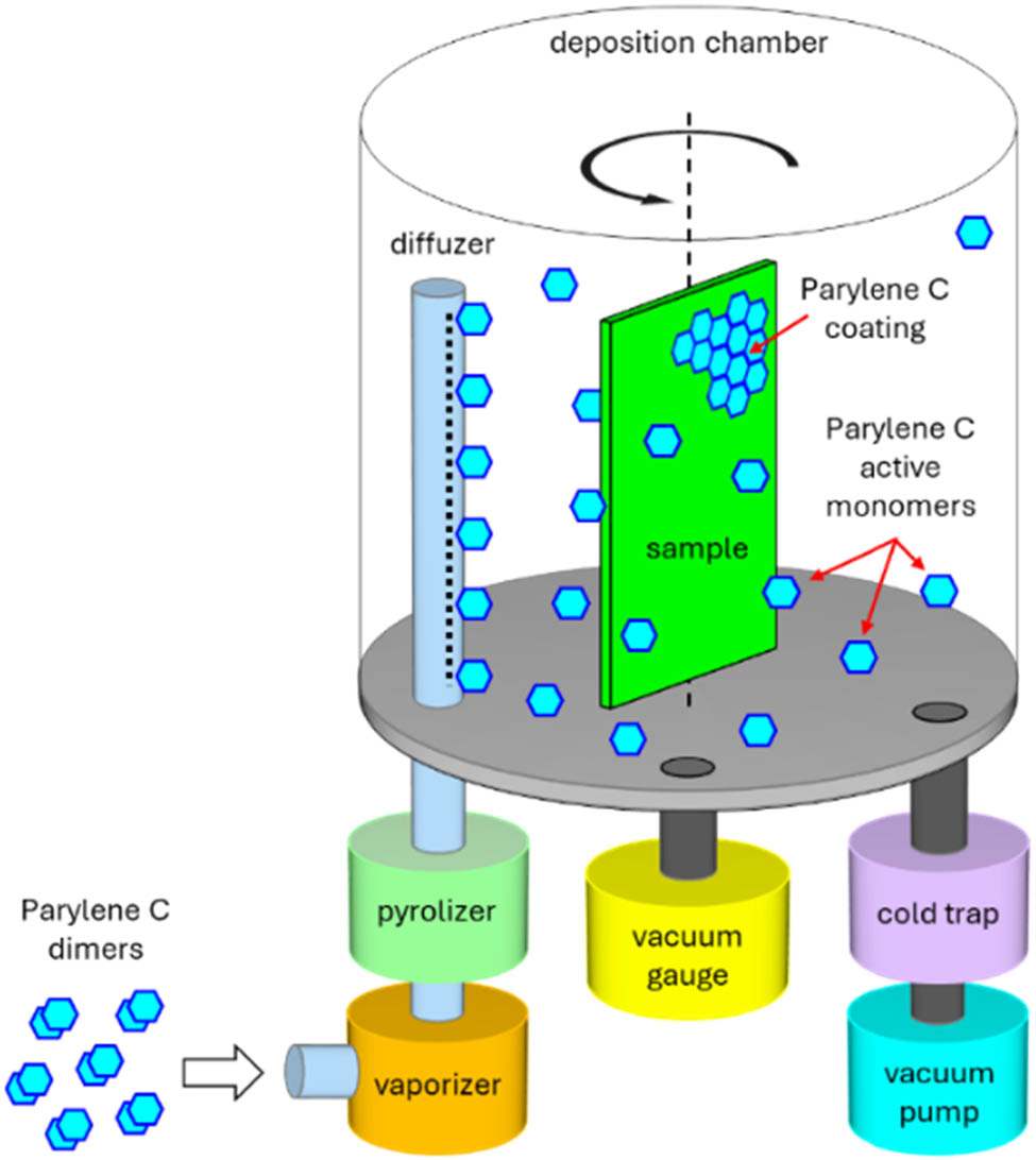 Figure 2 
                  Scheme of Parylene C coating method [54].
               