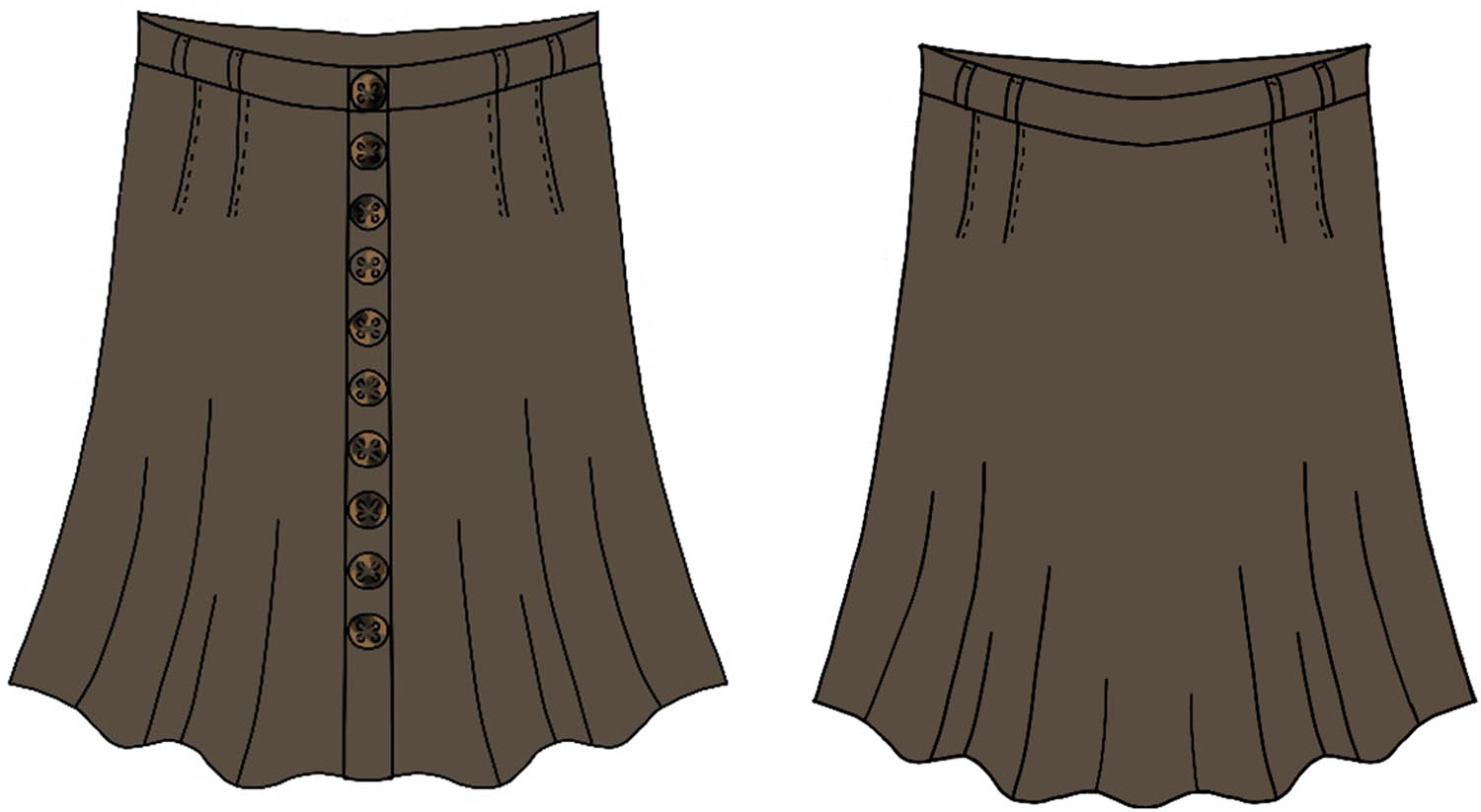 Figure 2
Model drawing of the front and back of the first model of a woman’s skirt.