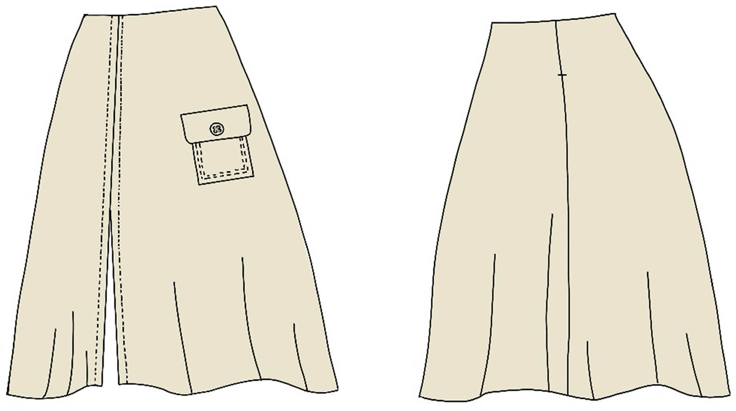 Figure 5
Model drawing of the front and back of the second model of the women’s skirt.