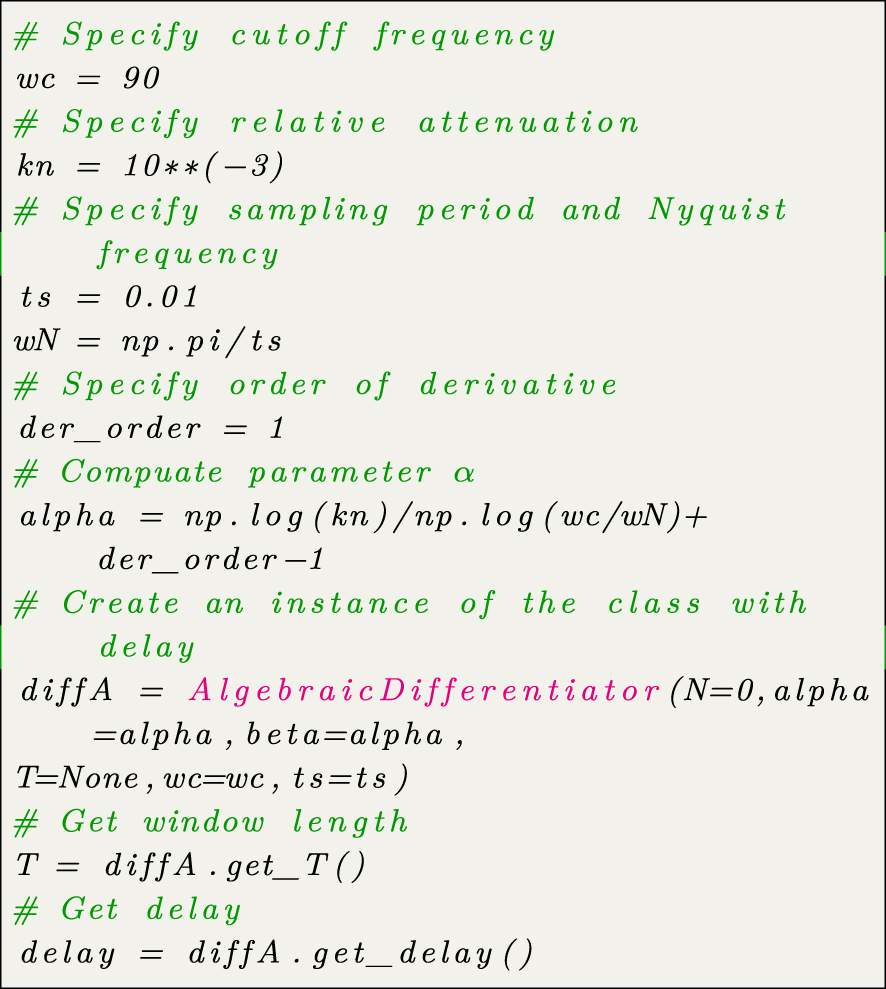 Code snippet 5:
Design of a differentiator with a specified relative attenuation.