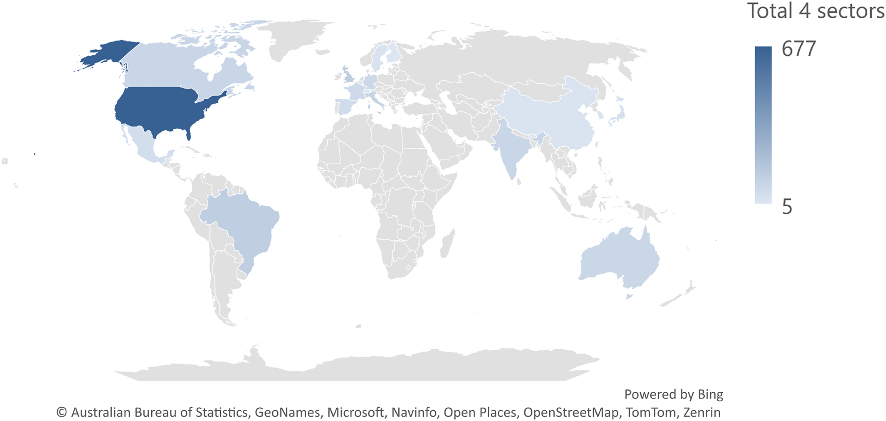 Figure 4: 
The global operational startup companies in biological engineering by regions in 2023. Source: Own illustration based on Crunchbase data [23].
