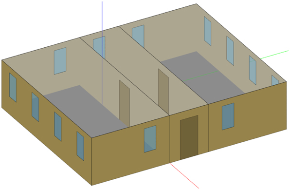Figure 3: 
3D view of the example building in EnergyPlus.
