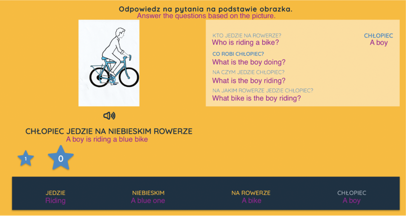 Figure 3: Screen from understanding sentences game [7].