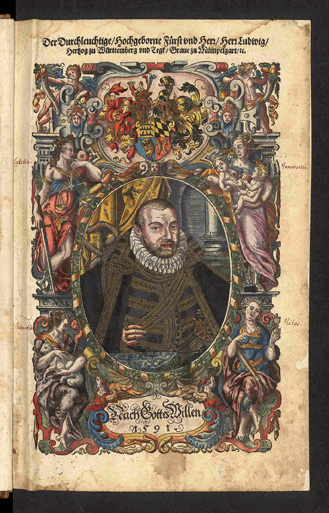 Abb. 1: Herzog Ludwig von Württemberg in Tübinger Bibel 1590 (Bb deutsch 1590 04).