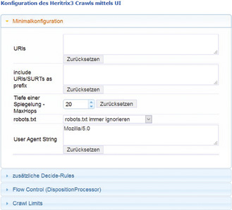 Abb. 2: Konfiguration des Heritrix-Crawls.
