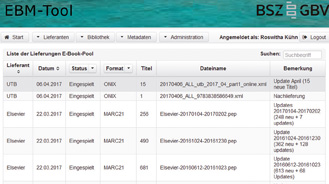 Abb. 5: Übersicht der Metadatenlieferungen mit Status.