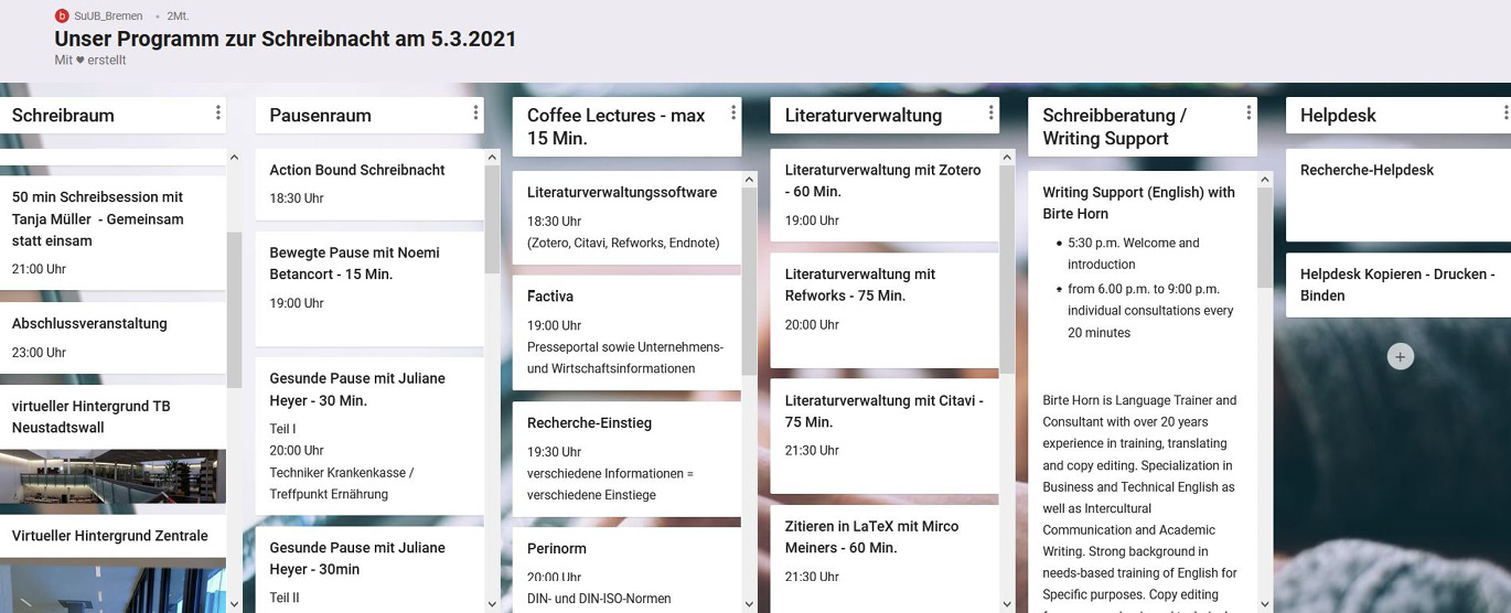 Abb. 3: Programm zur Schreibnacht.