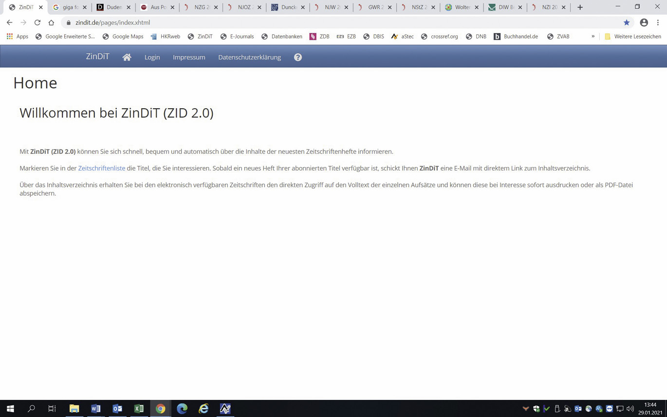 Abb. 1: ZinDiT, Startseite.