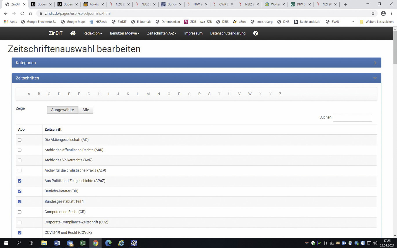 Abb. 2: ZinDiT, Bedienoberfläche für die Zeitschriftenauswahl.