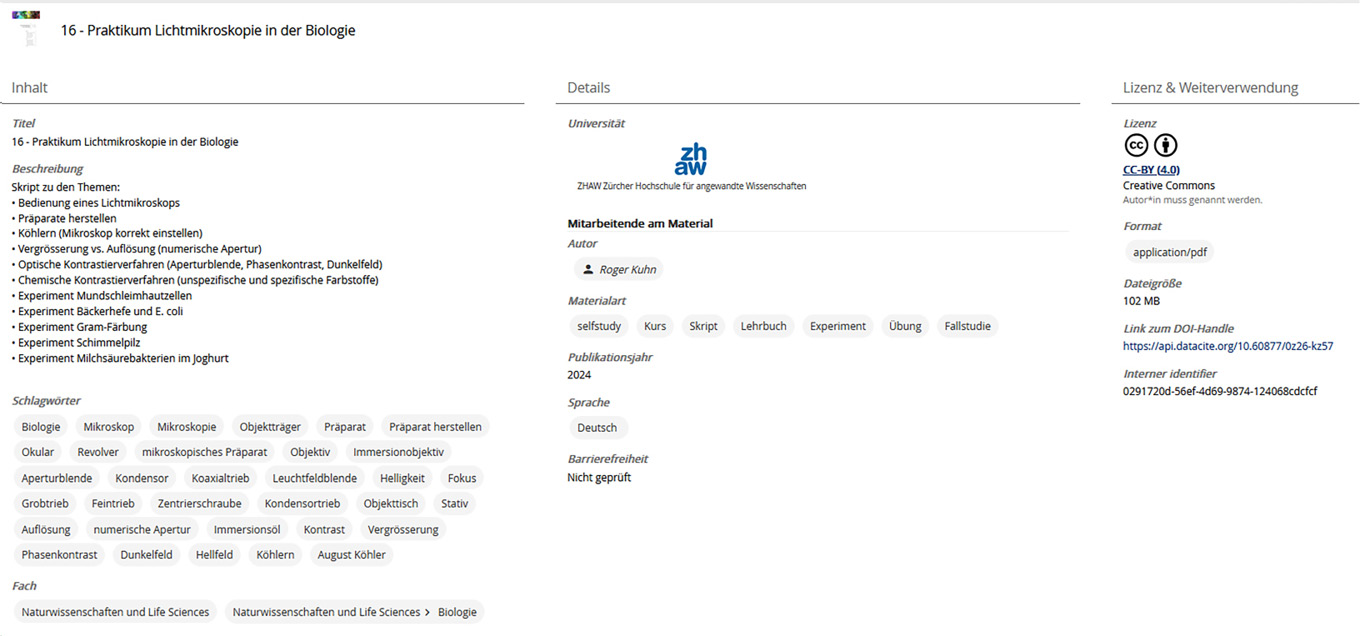 Abb. 2: Metadatenansicht eines Einzeltreffers.