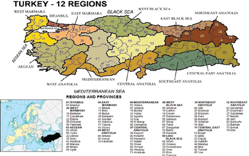 Figure 3: Administrative regions and provinces of Turkey.