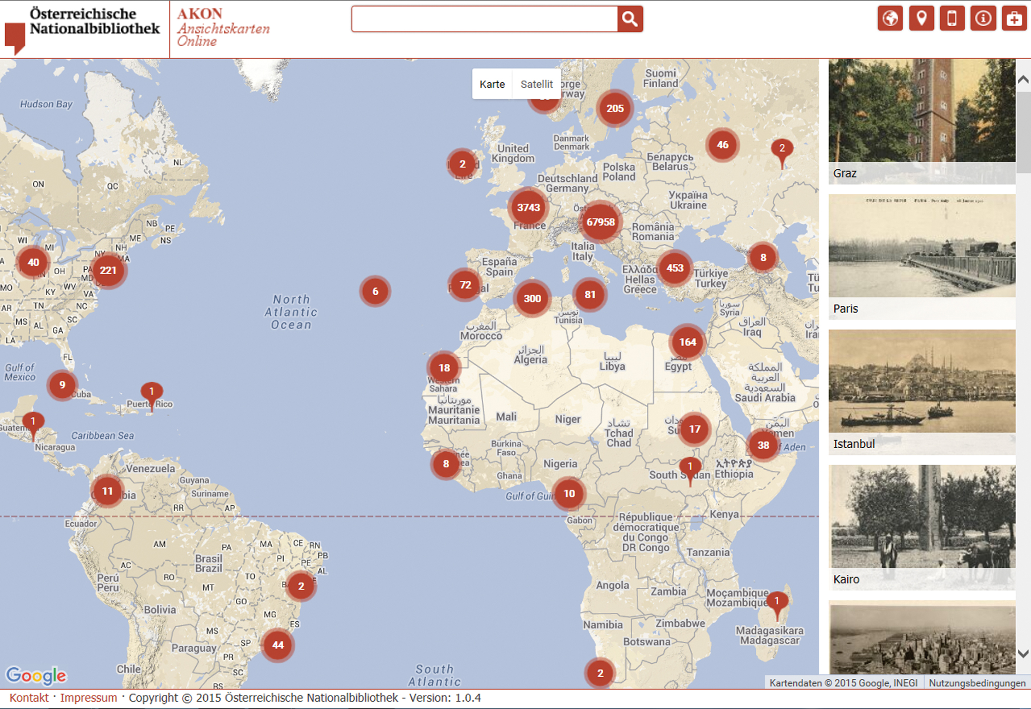 Abb. 2: Online-Portal AKON, Screenshot, ÖNB, Kartensammlung und Globenmuseum