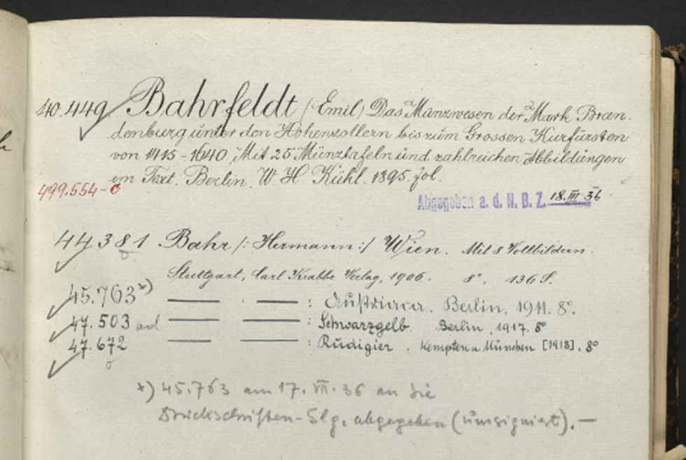 Abb. 2: Handschr. Alphabetischer Katalog der Porträtsammlung Bd. 2. BAA – Bibl