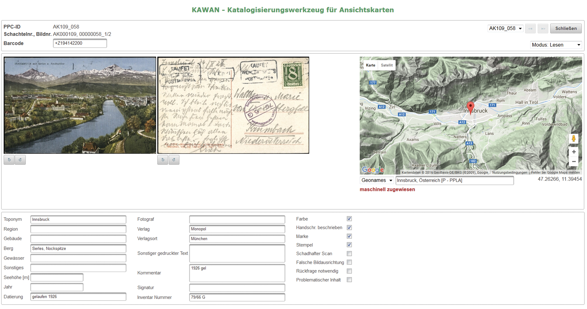 Abb. 1: Screenshot der Datenbank KAWAN