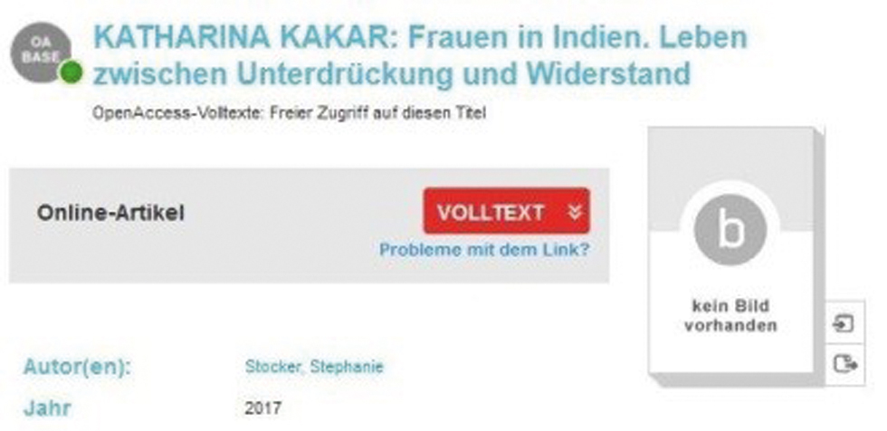 Abb. 2 
            Kataloganzeige eines BASE-Datensatzes, der auf eine Rezension verweist
          