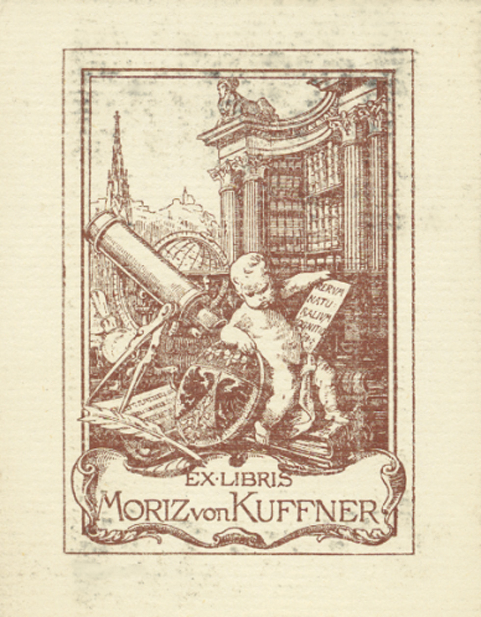 Abb. 4 Exlibris des verfolgten Moritz von Kuffners, damaliger Inhaber der Ottakringer Brauerei und Errichter der heute noch bestehenden Kuffner-Sternwarte