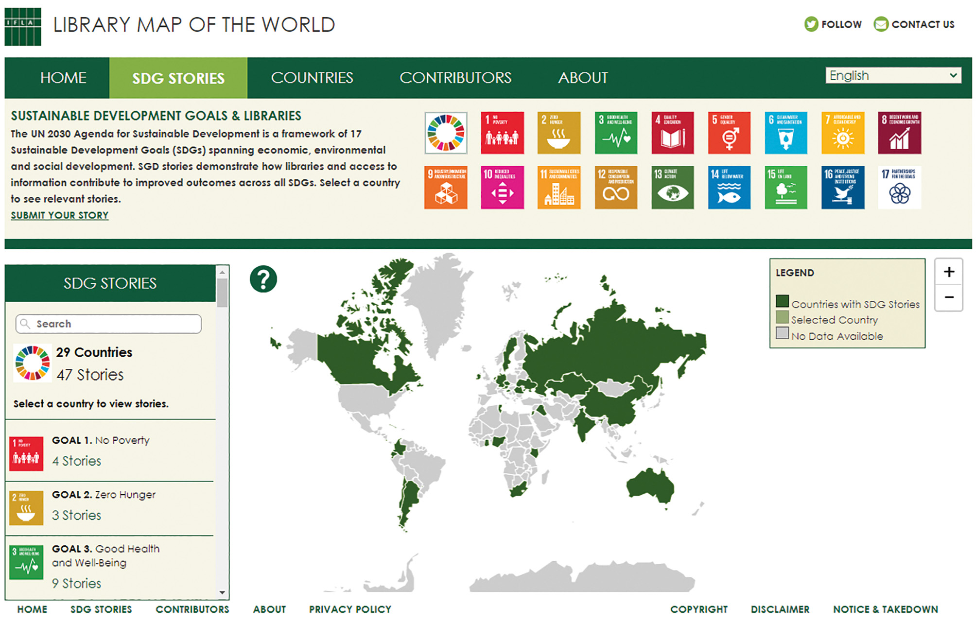 Abb. 2 
          Webseite der Library Map of the World: SDG StoriesQuelle: https://librarymap.ifla.org/stories.
        