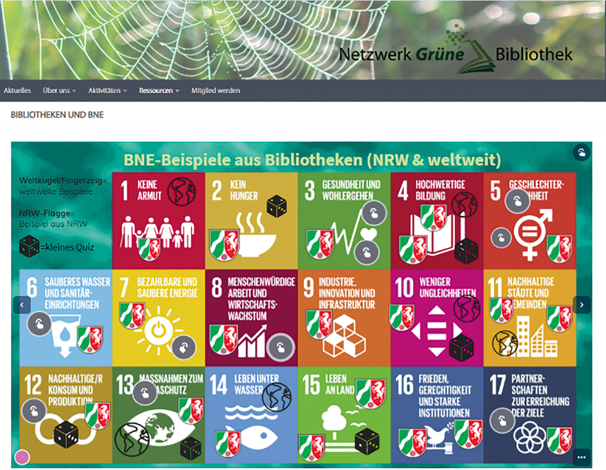 Abb. 9 
          Interaktives Quiz mit BNE-Beispielen aus NRW-Bibliotheken© Netzwerk Grüne Bibliothek.
        