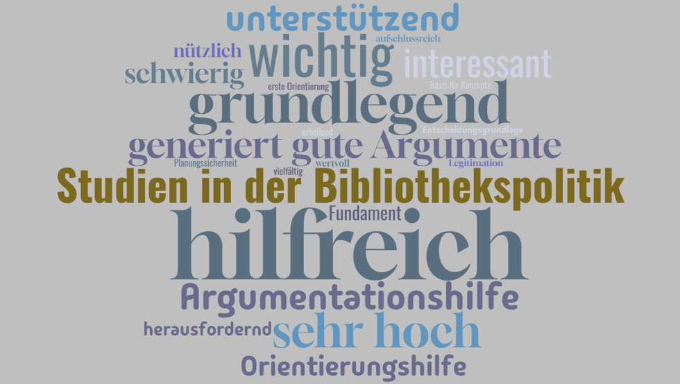 Abb. 3: Wortwolke aus dem Webinar „PISA, IGLU, IQB und Co“ der Büchereizentrale Schleswig-Holstein Januar 2024 zur Frage, wie die Teilnehmenden nach dem Webinar den Einsatz von Studien für ihre Arbeit einschätzen