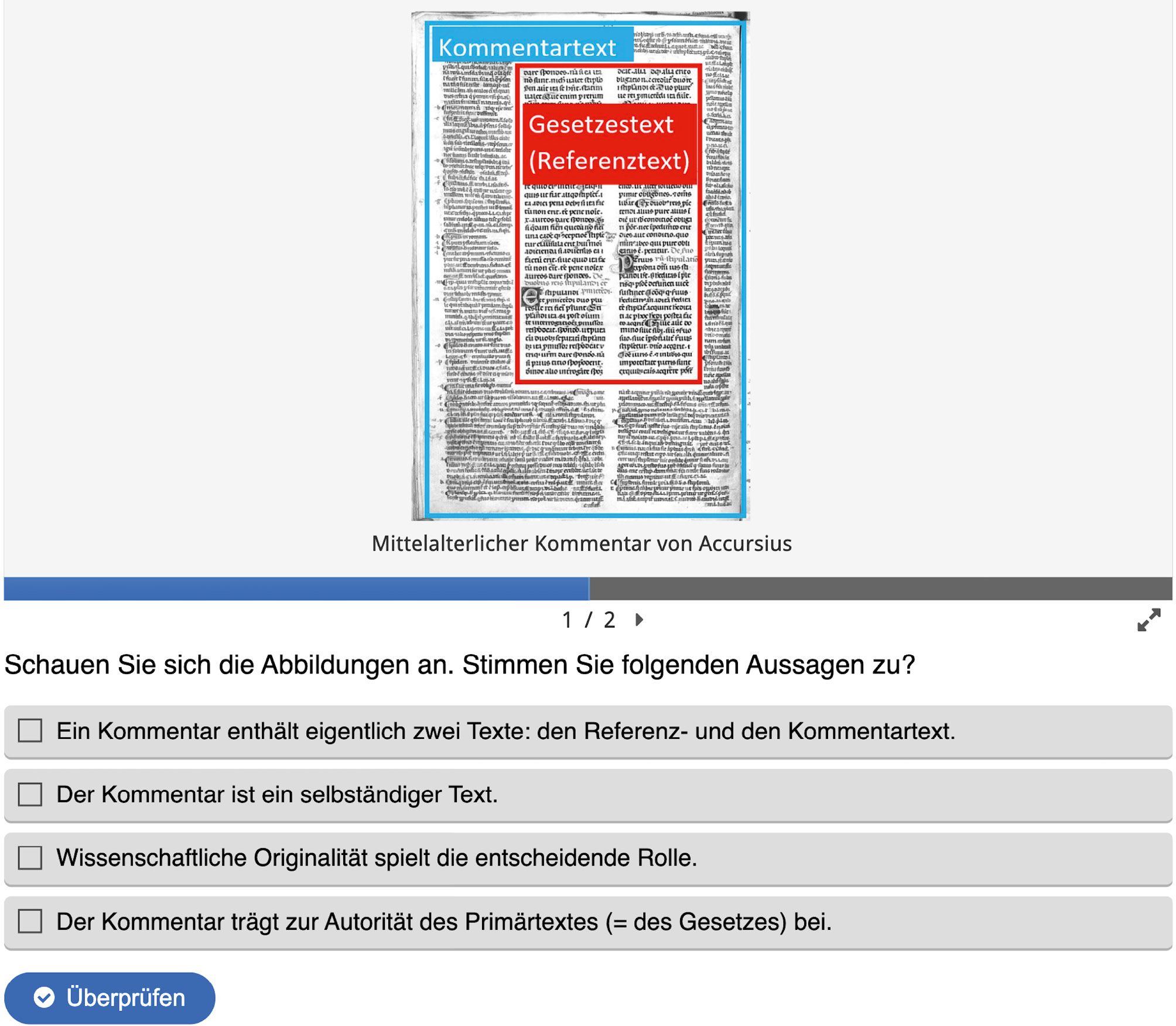 Abb. 3: Historischer Kommentar als Element eines Quiz