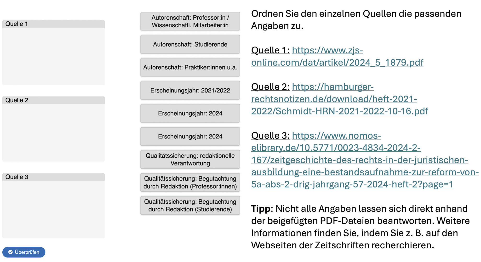 Abb. 4: Übung zur Einordnung von Aufsatzpublikationen