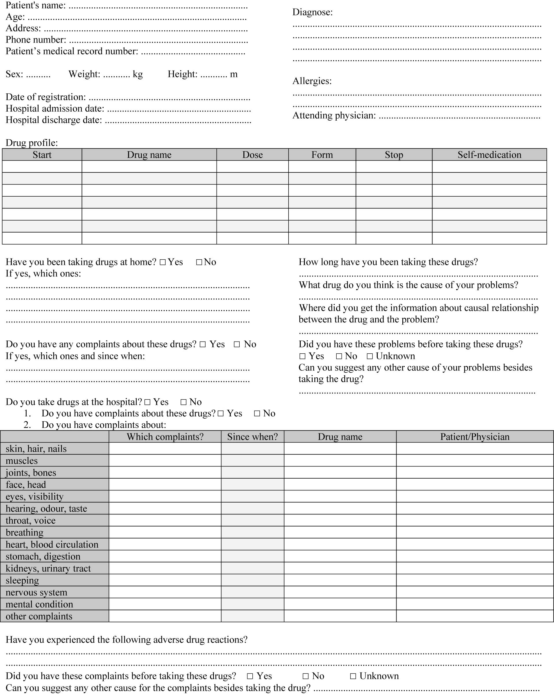 Figure A2
Patient questionnaire during hospitalization.