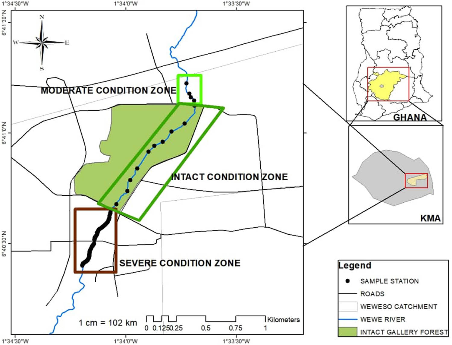 Figure 1 
                  Map of Ghana, showing the study area in the Kumasi Metropolitan Area (Ashanti Region).