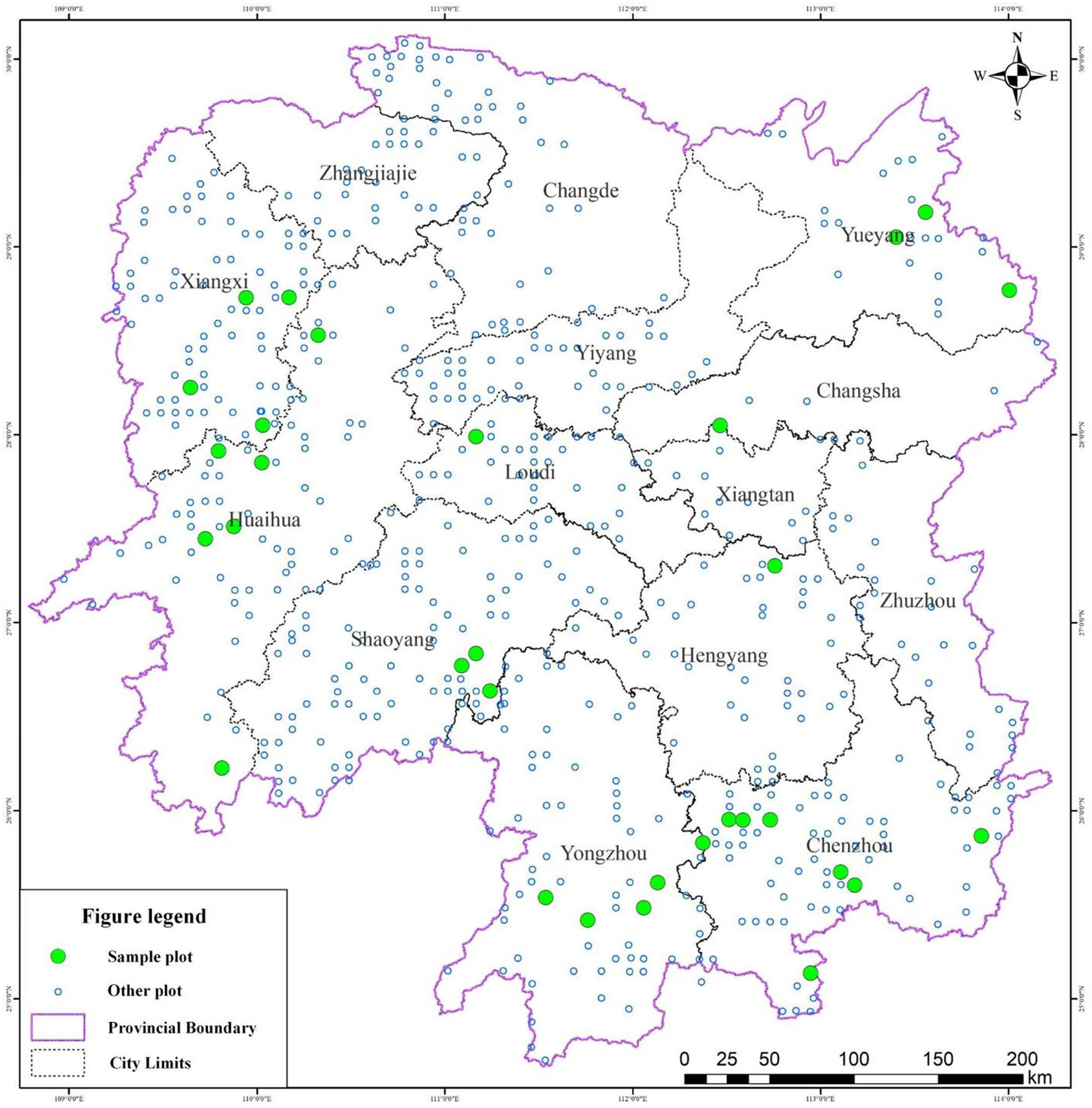 Figure 1 
                  Locations of 31 plots.
               