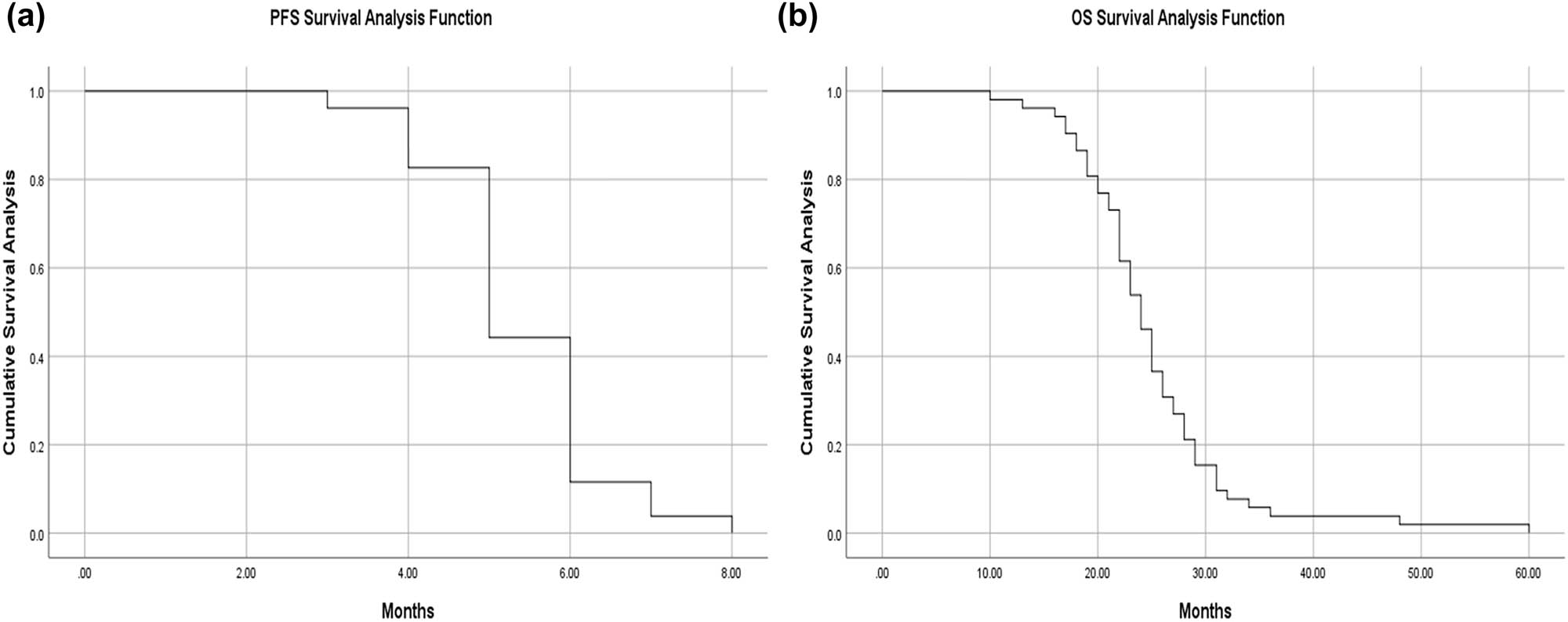 Figure 5
Survival analysis of PFS in patients with GIST in the pretreatment group (a) and survival analysis of OS in patients with GIST in the pretreatment group (b).