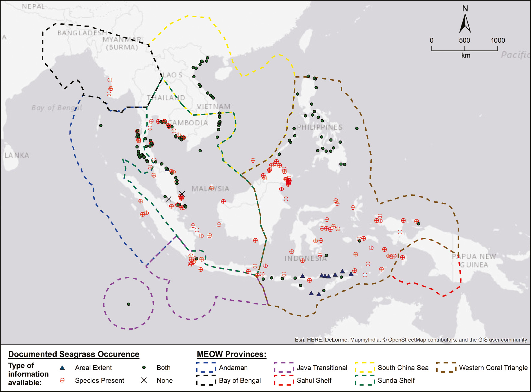 Figure 5: Level of seagrass information available within the Southeast Asian region.