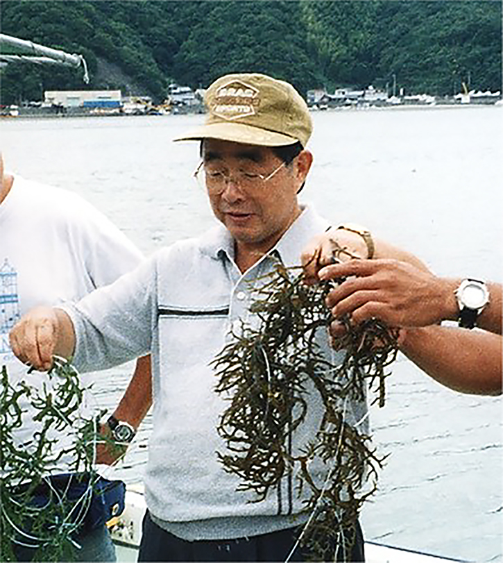 Prof. Masao Ohno (ret.), former Director of Usa Marine Biological Institute, Kochi University, conducting training on seaweed culture with JICA participants. Photo courtesy of Masao Ohno.
