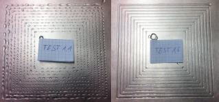 Figure 4 Left: poor print quality due to surface tension and drop formation, right: good print quality characterized by continuous lines.