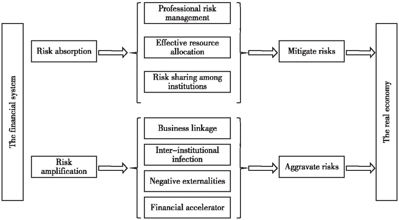 Figure 1 The Transmission Mechanism of Risk Absorption and Risk Amplification Effects of the Financial System on the Real Economy