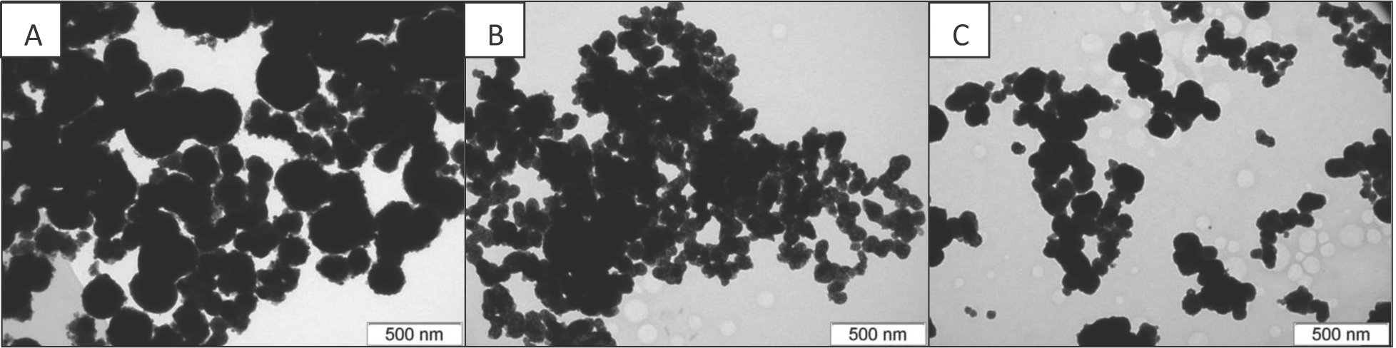 Figure 3 TEM images of the initial Ce-Zr supports: A - B1, B – B2, C – Ch.