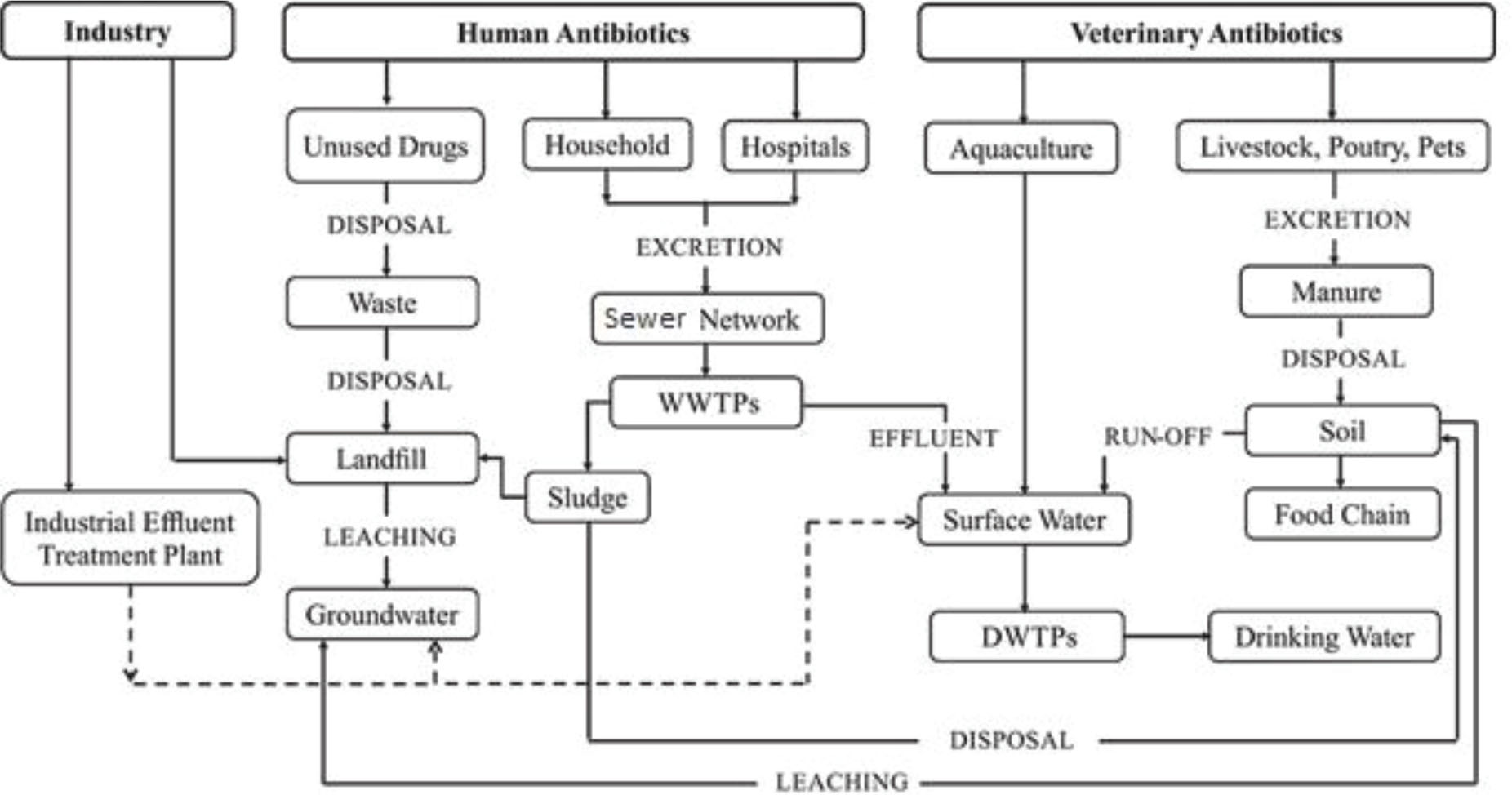 Figure 1 Pathways of antibiotics into the environment [44].