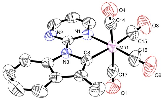 Figure 5.1. ORTEP structure of the manganacycle complex Mn-XIV. Adapted from [119].
