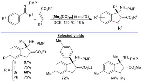 Scheme 5.21. Manganese-catalyzed ketimines annulation with α,β-unsaturated esters by C–H activation. Adapted from reference [121].
