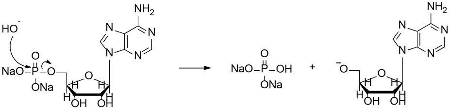 Scheme 1(a) Proposed mechanism of alkaline-hydrolysis of AMPNa2 under basic condition with OH- acting as a nucleophile [12,18,19].