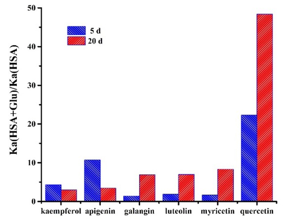Figure 5 The effect of HSA glycation on the improvement of affinities for flavonoids.