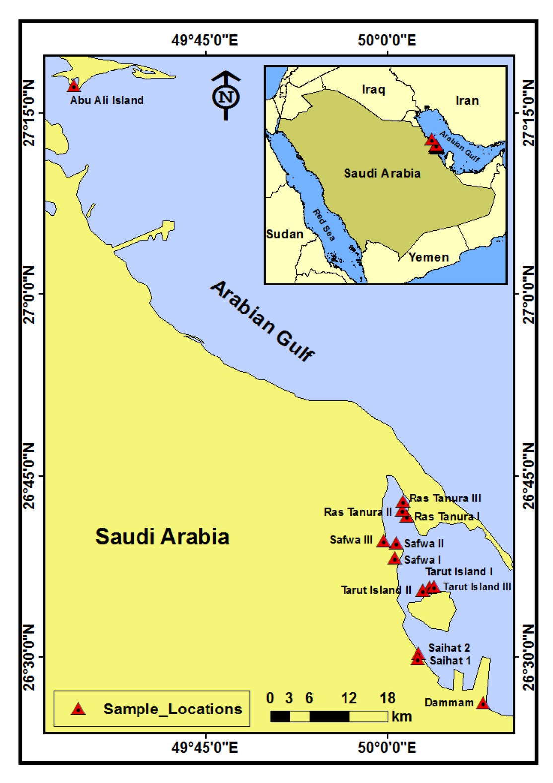 Figure 1 Sampling sites along the Saudi Arabian coast of the Arabian Gulf.