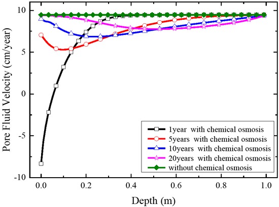 Figure 4 Distribution of pore fluid velocity with depth.