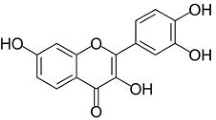 Figure 1 Fisetin structure. Fisetin consists of two phenyl rings and one heterocyclic ring with hydroxyl groups on C3, C7, C3′, C4′.