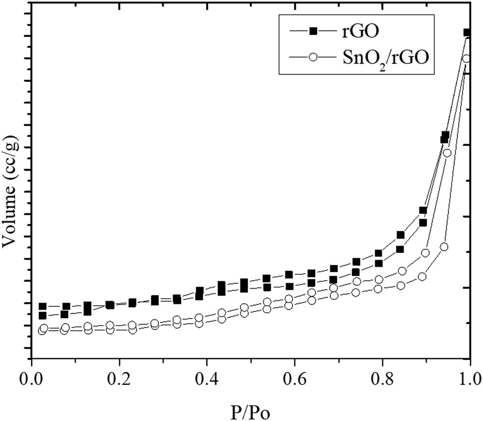 Figure 6
Adsorption–desorption profile of rGO and SnO2/rGO.
