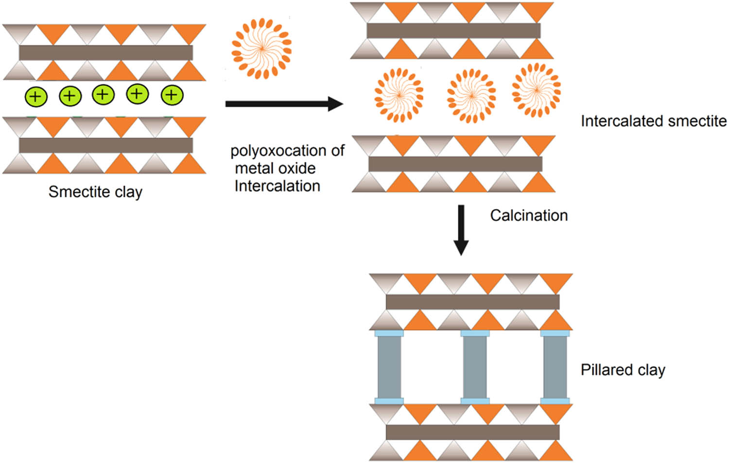 Figure 3 Schematic representation of clay pillarization.