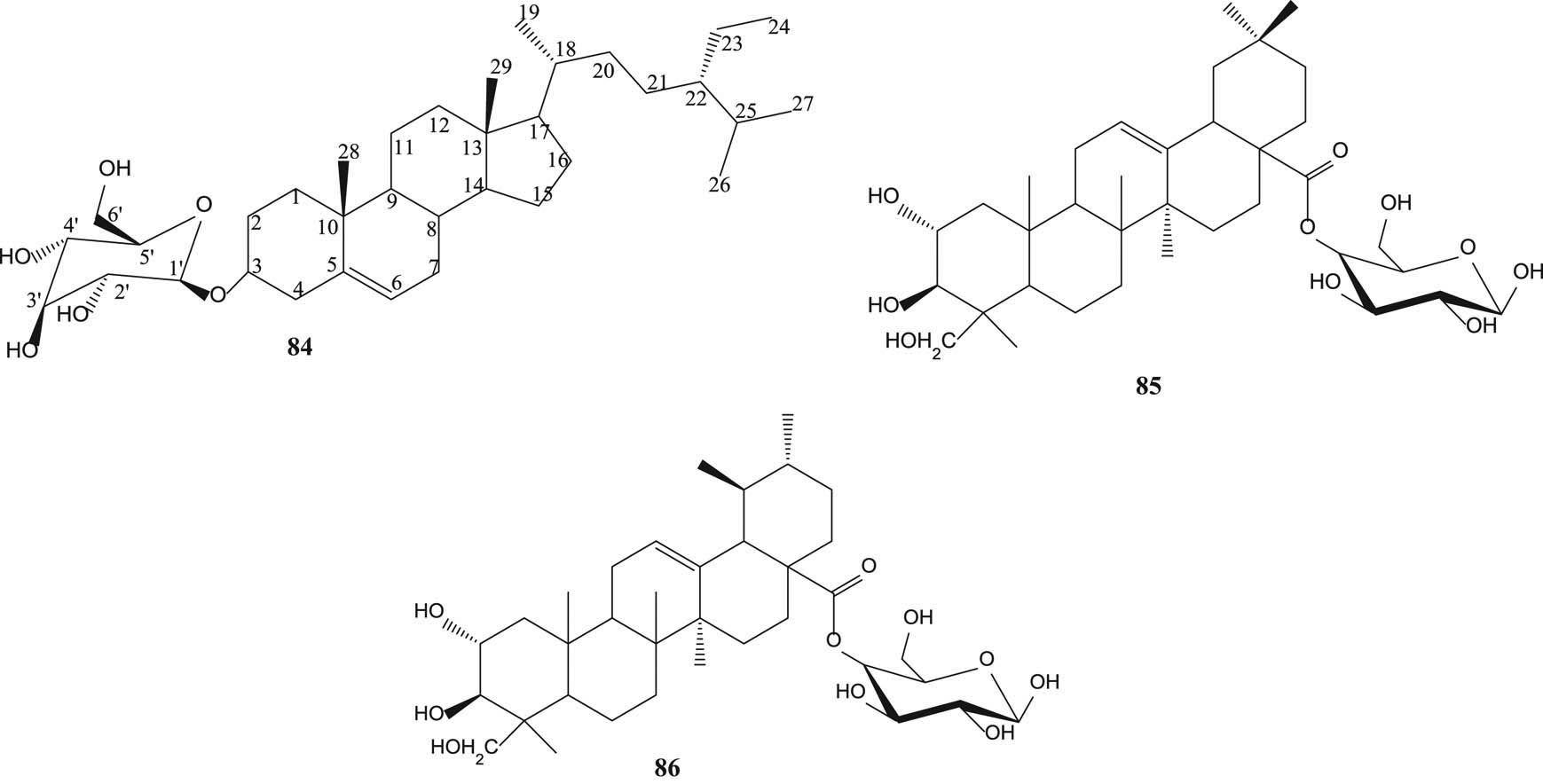 Figure 6 Steroid glycosides and terpenoid glycosides from various parts of S. aromaticum and S. guineense.