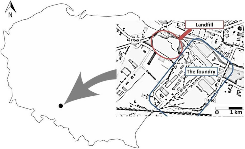 Figure 1
Location of the foundry and landfill (Ozimek, Poland). Source: www.google.pl/maps